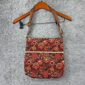 The Sak Crossbody Shoulder Bag Purse Floral Patterned Red Orange Boho Hippie